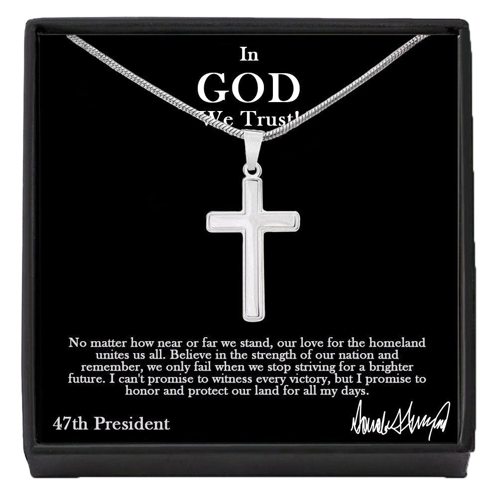 Sterling Silver 47 President “In God We Trust” Cross Necklace