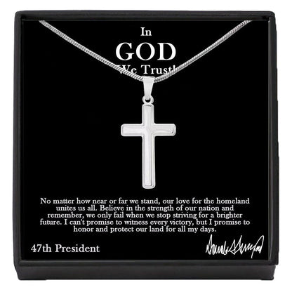 Sterling Silver 47 President “In God We Trust” Cross Necklace