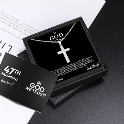 Sterling Silver 47 President “In God We Trust” Cross Necklace