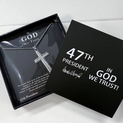 Sterling Silver 47 President “In God We Trust” Cross Necklace